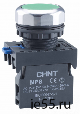 Кнопка управления NP8-10GND/5 1НО белая AC110В-220В(LED) IP65 (CHINT)