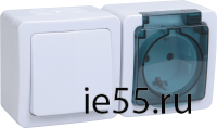 БГб-22-31-ГПБд блок "выкл 1кл + розетка 1м с з/к" о/у  IP54 ГЕРМЕС PLUS (кл.бел./кр.дым.)