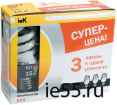 Лампа спираль КЭЛP-FS Е27 15Вт 2700К ПРОМОПАК 3 шт IEK-eco