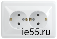 РС12-3-ВБ Розетка 2местн. с з/к без защ.штор. 16А ВЕГА (белый) IEK