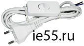 Шнур УШ-1КВ опрессованный с вилкой со встроенным выключателем 2х0,75/2метра, белый ИЭК