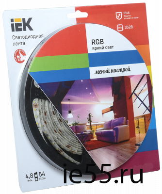 Лента LED 5м  блистер LSR-3528RGB54-4.8-IP65-12V IEK-eco