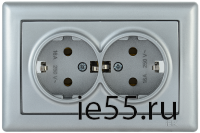 РС21-1-0-БС Розетка 2-ая с з/к 16А BOLERO серебряный IEK