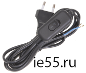 Шнур УШ-1КВ опрессованный с вилкой со встроенным выключателем  2х0,75/2метра, черный ИЭК